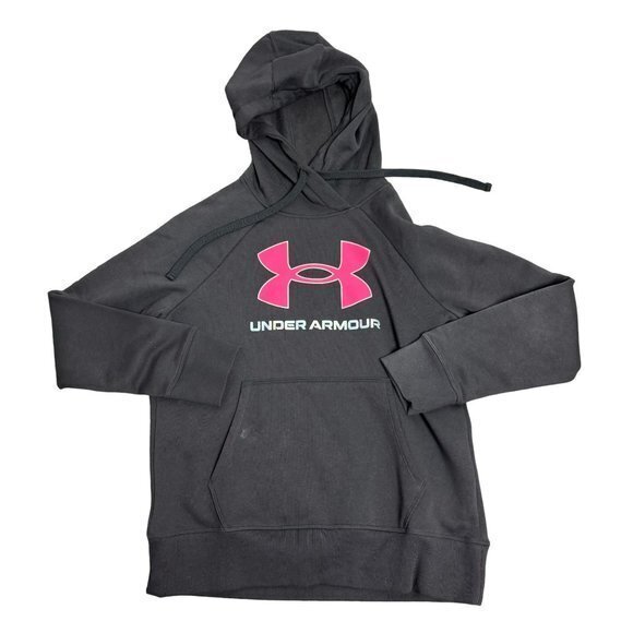 Under Armour Sweaters - Under Armour Womens Size S Gray Pink Rival Fleece Big‎ Logo Foil Outline Hoodie